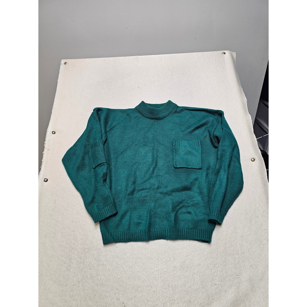Cherry Stix Vintage Teal Green Mock Neck Knit Sweater Chest Pocket Mens Medium
